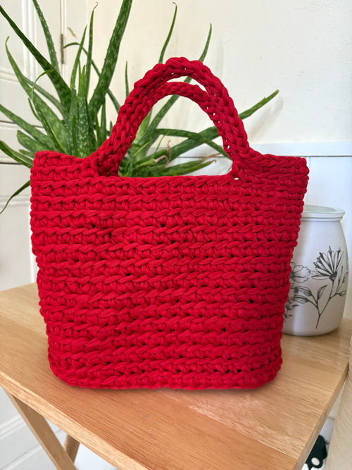 Crocheted handmade handbag in red